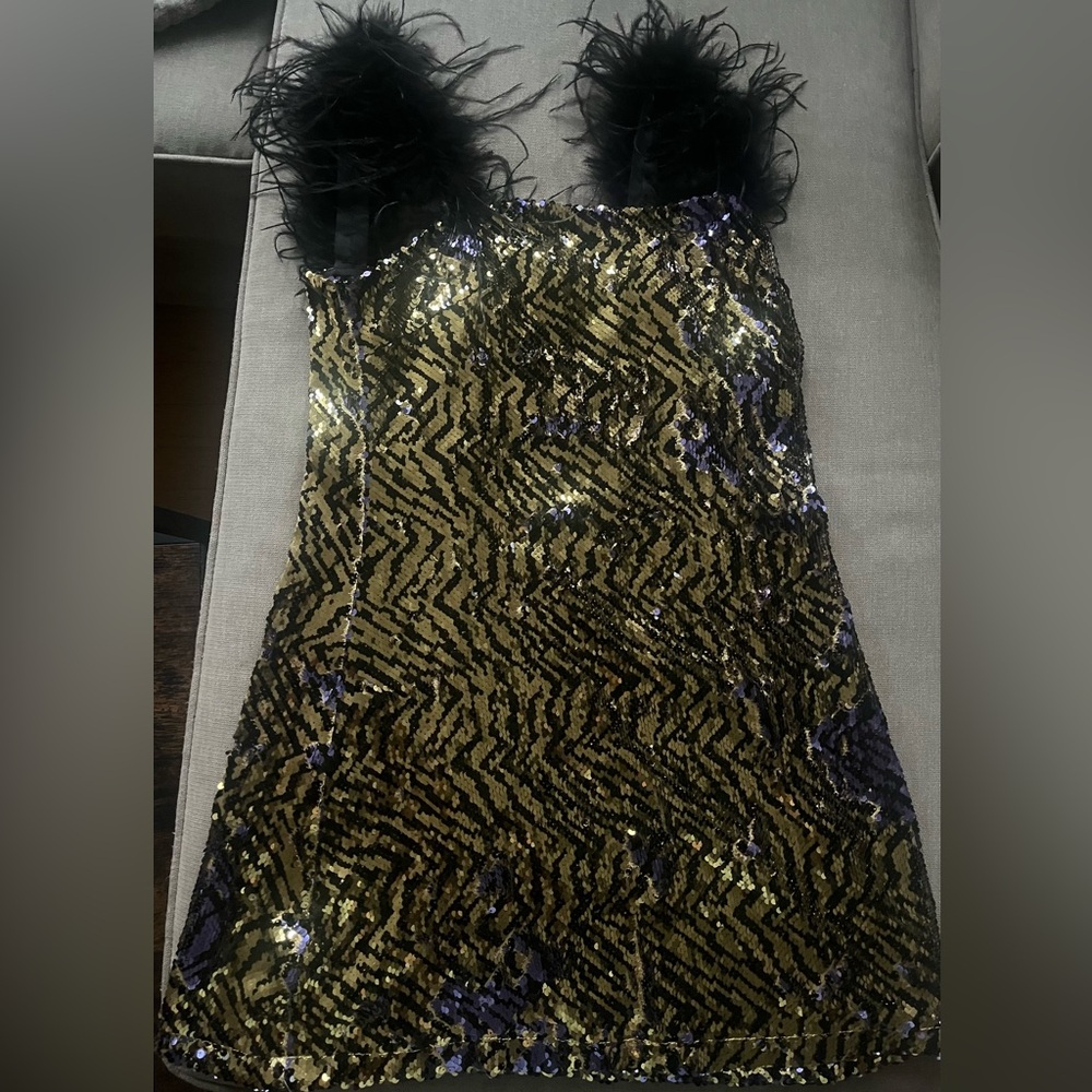 Sequin Feather Strap Dress